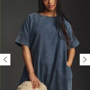 Anthropologie Porridge Short-Sleeve Denim Swing Mini Dress